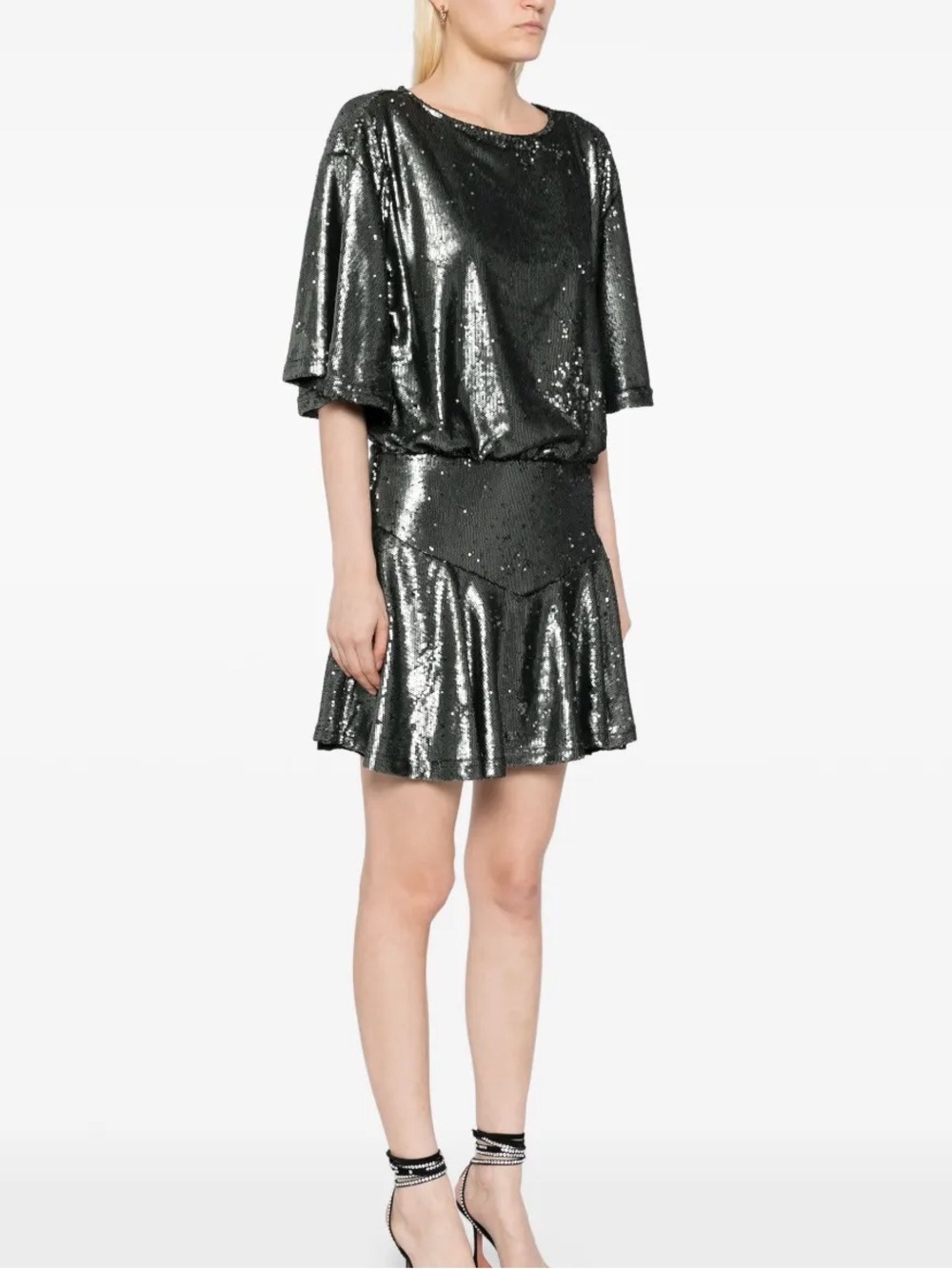 Free people Manuka sequin mini dress gun metal L NWT $168